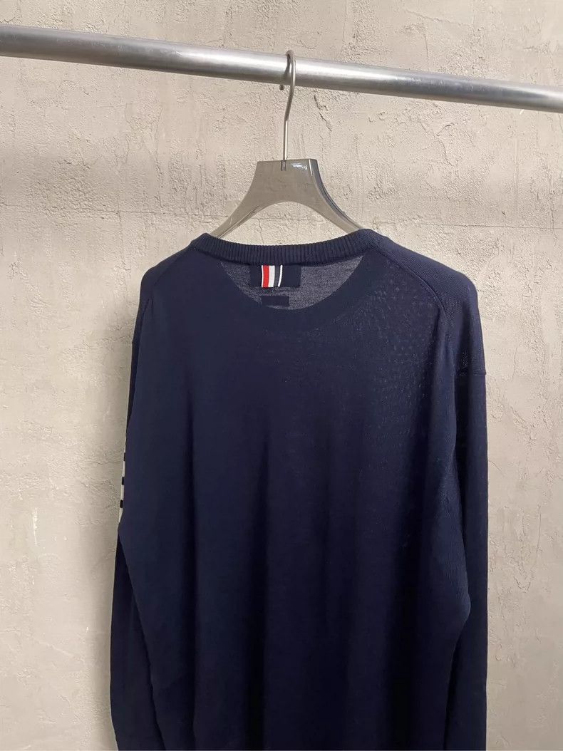 Thom Browne Thom browne Dark blue four-striped wool round-neck sweater Size US XL / EU 56 / 4 - 4 Thumbnail