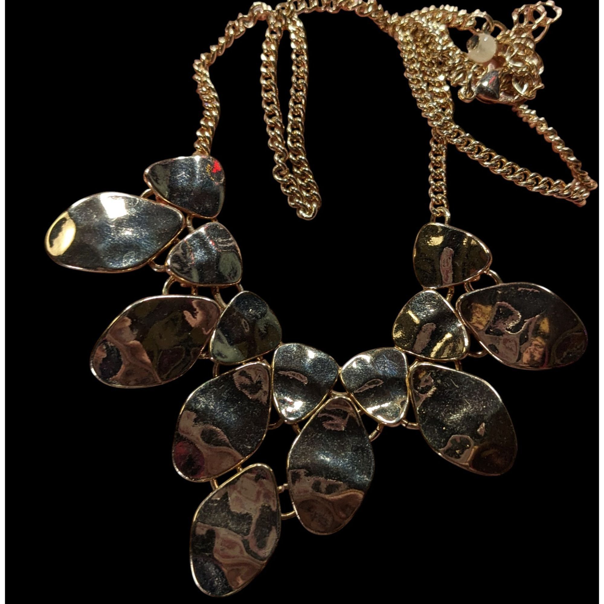 Other Waterfall Bib Necklace Gold Tone With Hammered Metal Teardro Size ONE SIZE - 5 Thumbnail
