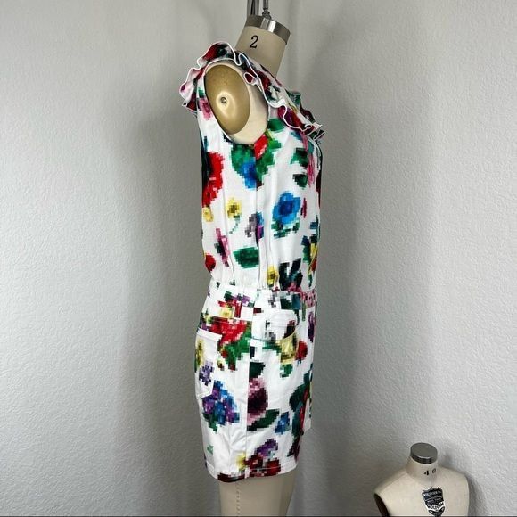 Love Moschino LOVE MOSHINO Pixelated Romper Floral Ruffle Playsuit Size 28" / US 6 / IT 42 - 7 Thumbnail