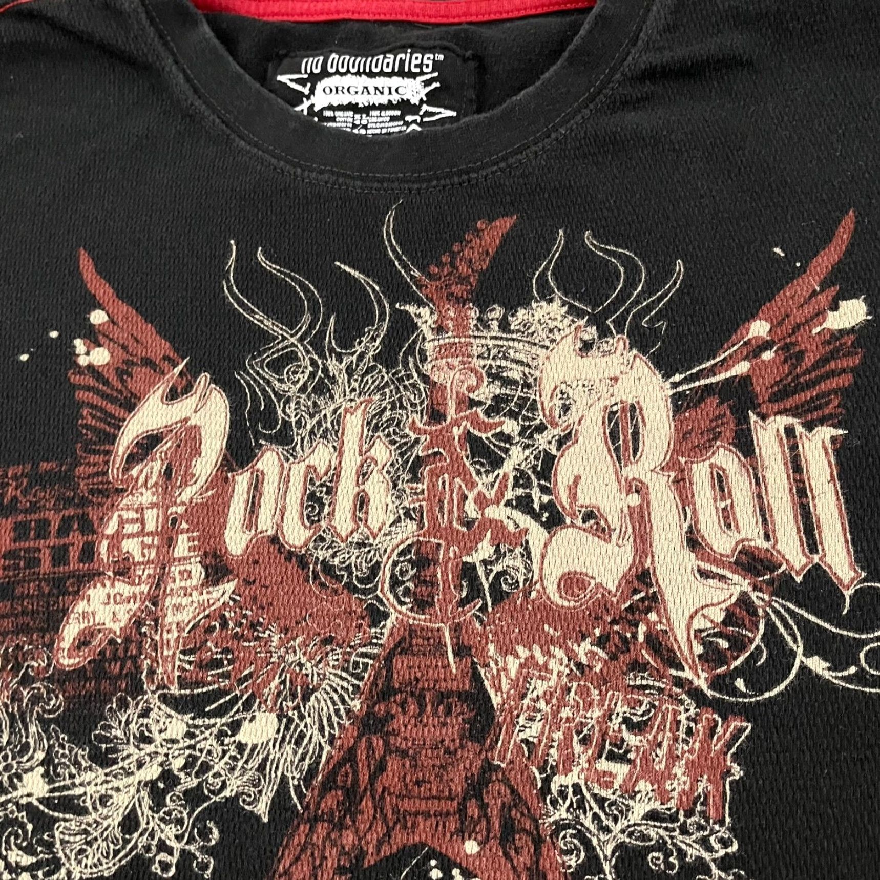 Vintage VINTAGE NO BOUNDARIES Shirt Mens XL Black Thermal Skater Rock N Roll Punk Graphic Y2K Size US XL / EU 56 / 4 - 2 Thumbnail