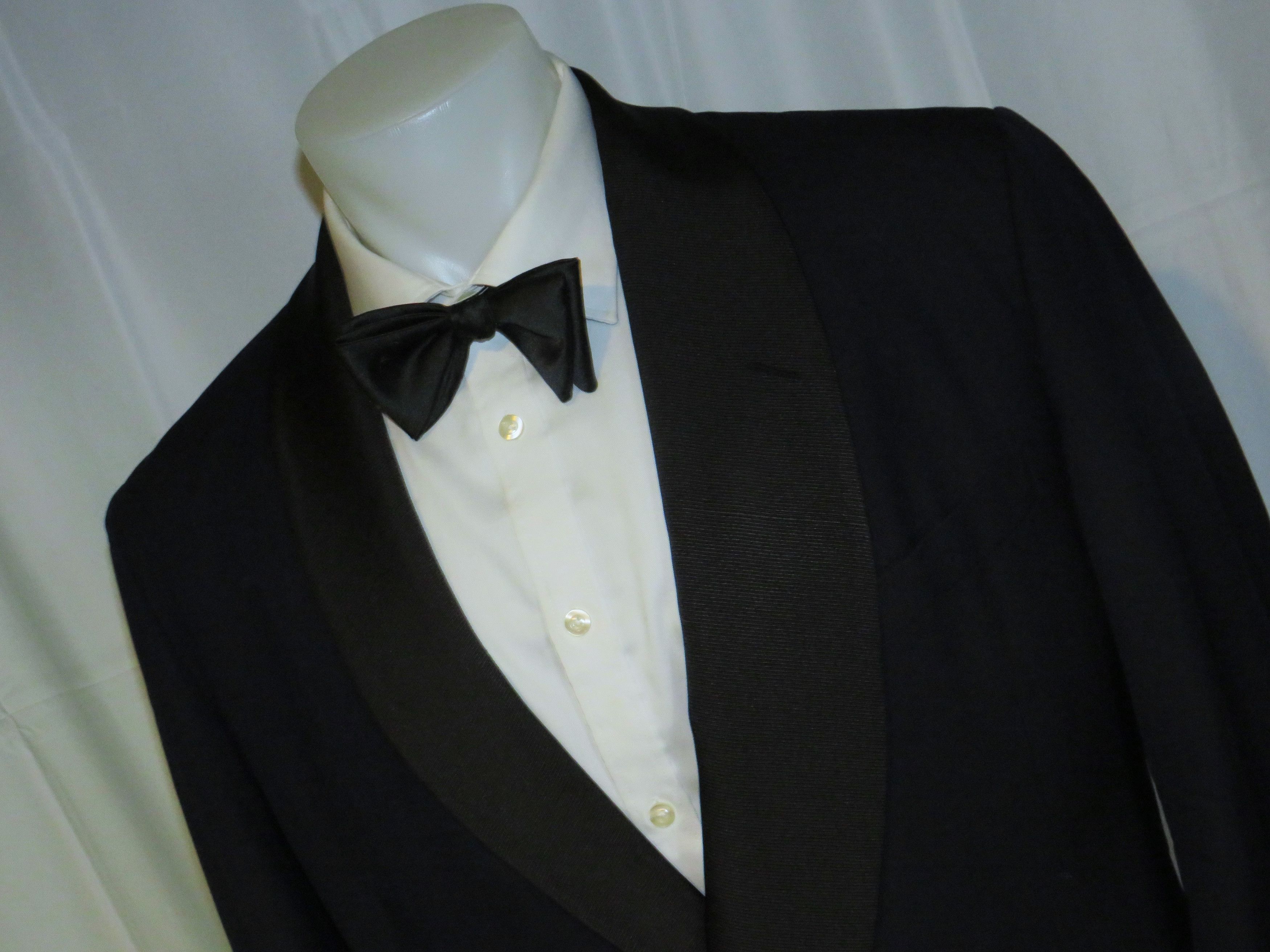 Alan Flusser Bespoke Navy Herringbone Shawl Collar One Button Tuxedo 40R Size 40R - 6 Thumbnail