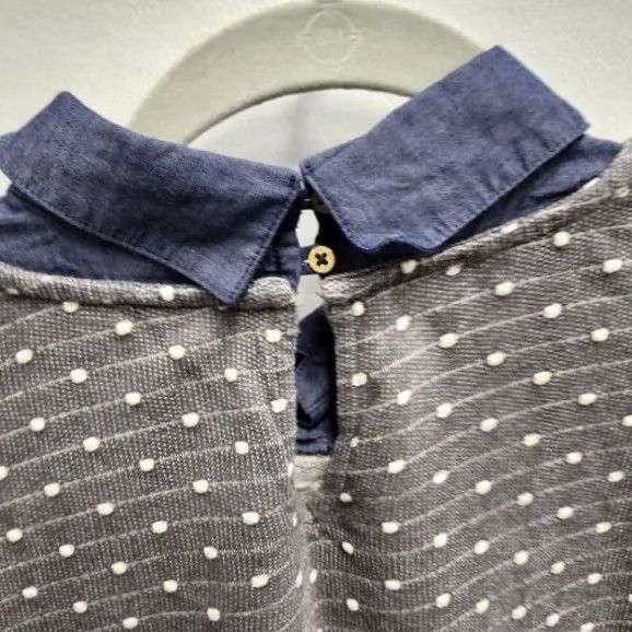 Ann Taylor Ann Taylor Womens Sweater Medium Gray Polka Dot Chambray Collar Pullover Preppy Size M / US 6-8 / IT 42-44 - 6 Thumbnail