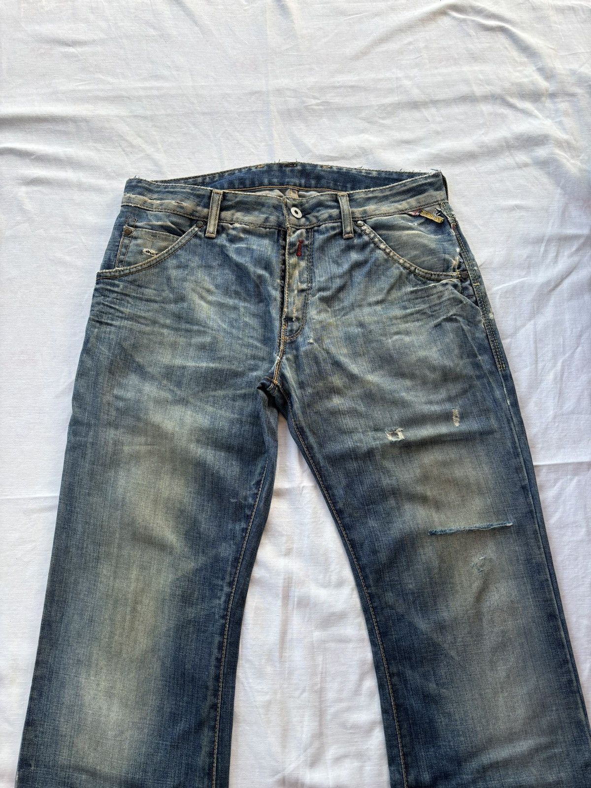 If Six Was Nine Flare Jeans Thrashed Distress REPLAY Bootcut Denim Jeans Size US 33 - 5 Thumbnail