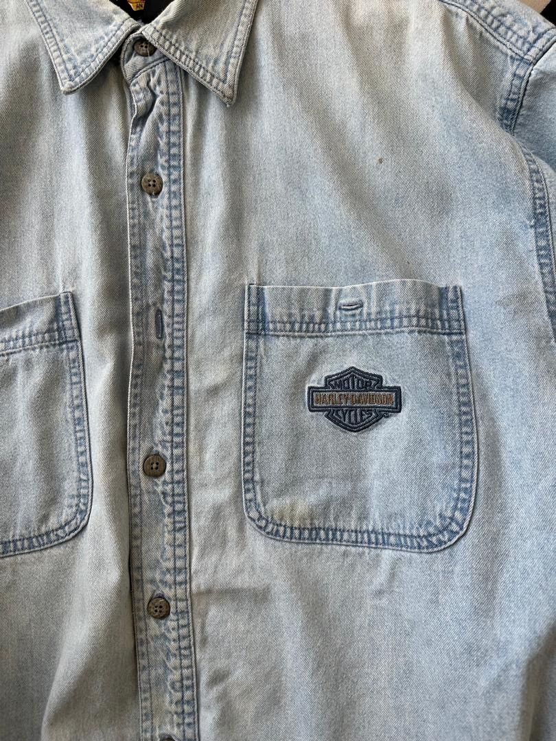 Harley Davidson × Vintage HARLEY DAVIDSON LIGHT BLUE BUTTON SHIRT Size US XL / EU 56 / 4 - 4 Thumbnail