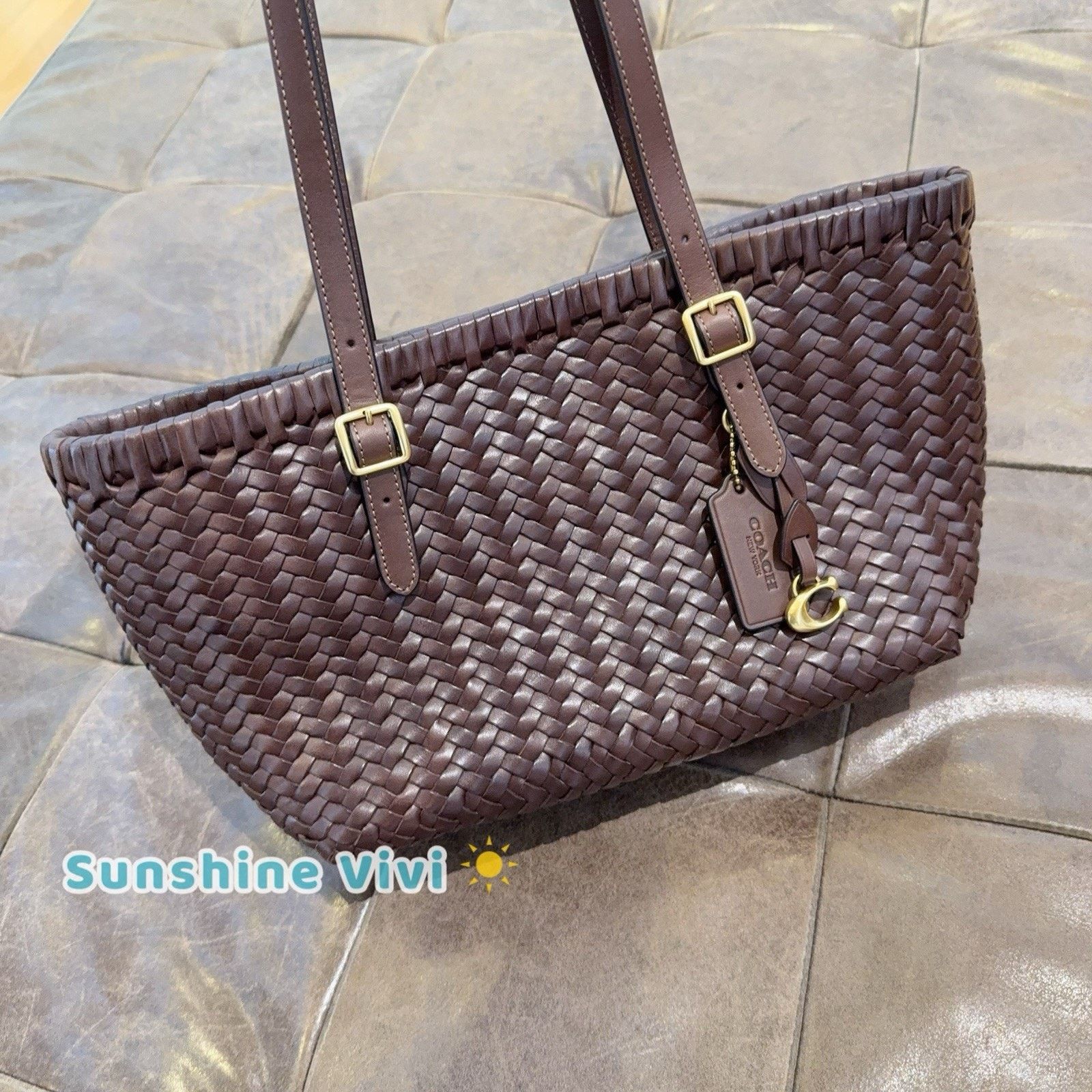 Coach NWT Coach Woven Leather Swing Tote Carryall Bag CBF83 Maple Size ONE SIZE - 1 Thumbnail