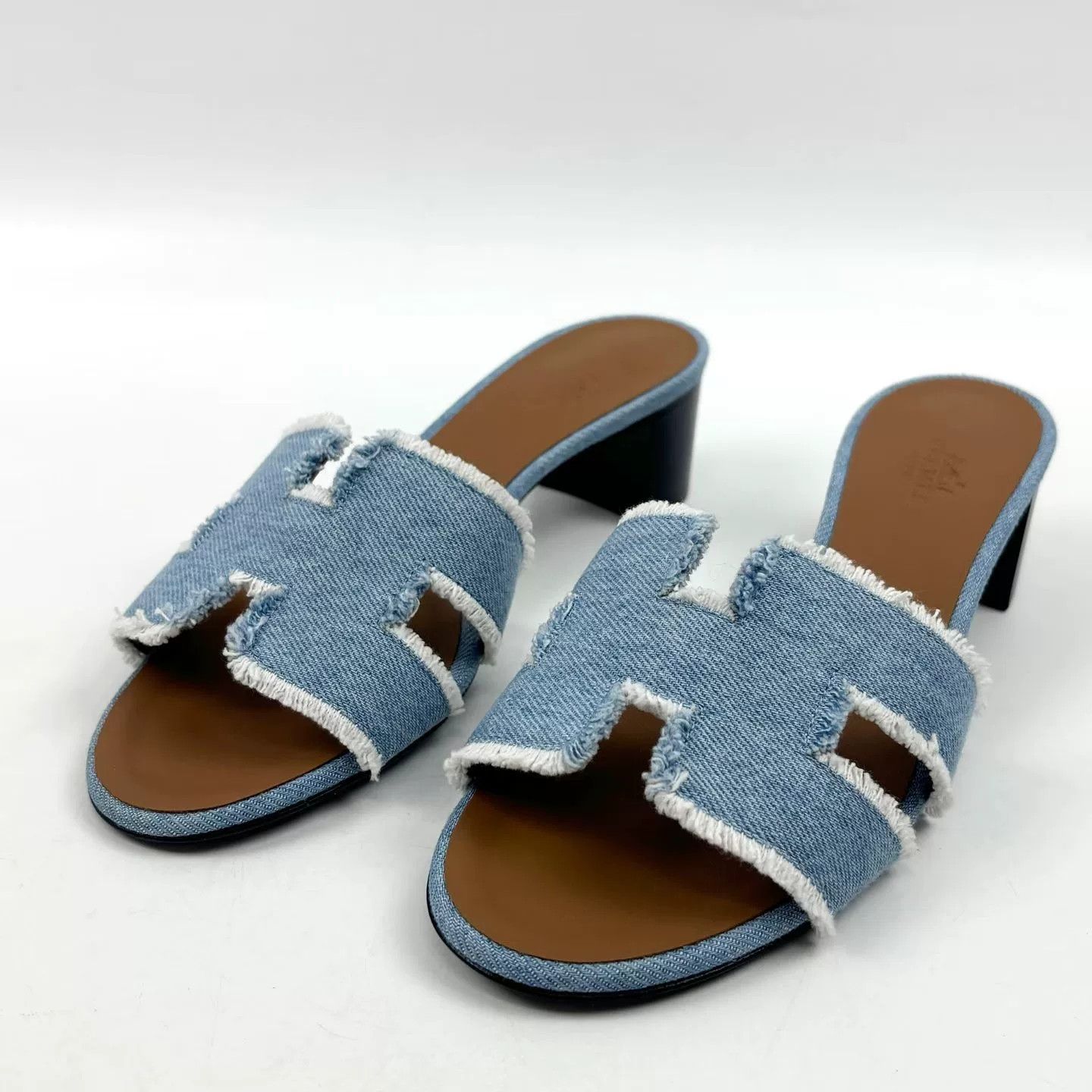Hermes HERMES Blue Denim H-Strap Low-Heel Sandals Size US 6.5 / IT 36.5 - 1 Thumbnail