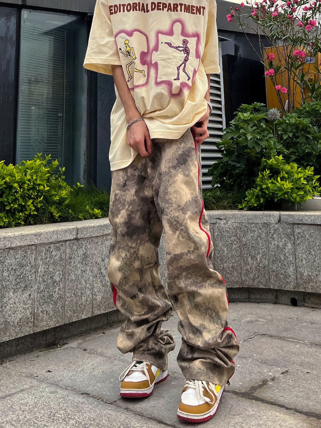 image of Camo Striped Graphic Pants in Beige, Men's (Size 32)