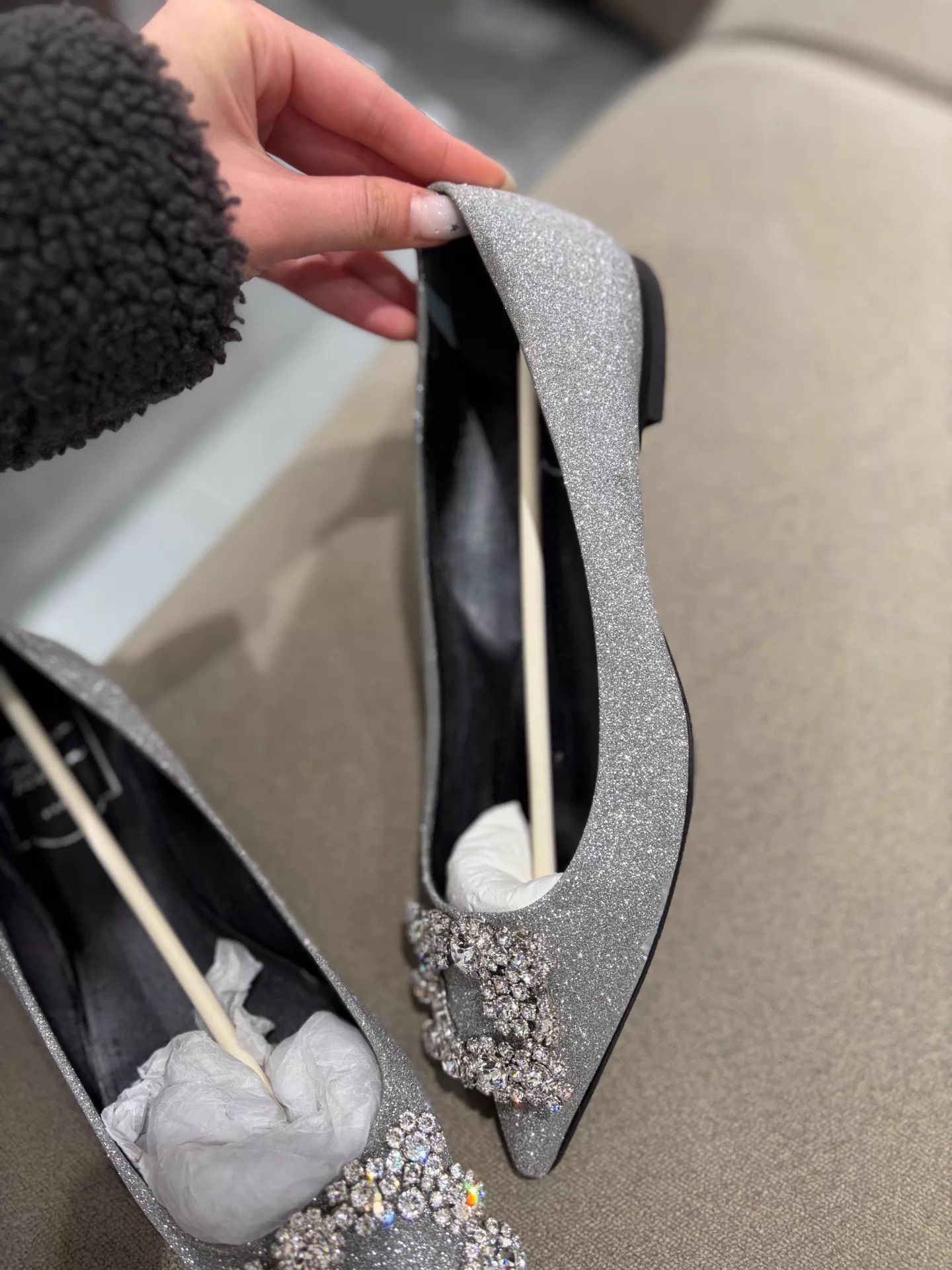 Roger Vivier RV 99 New 37.5 Flat Mule Square Crystal Buckle Glitter Size US 7 / IT 37 - 4 Thumbnail