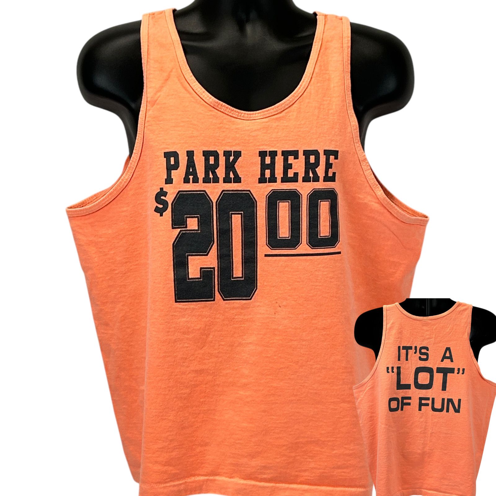 Fruit Of The Loom Vintage 90s Park Here Its A Lot of Fun Tank Top Orange L Size US L / EU 52-54 / 3 - 1 Thumbnail
