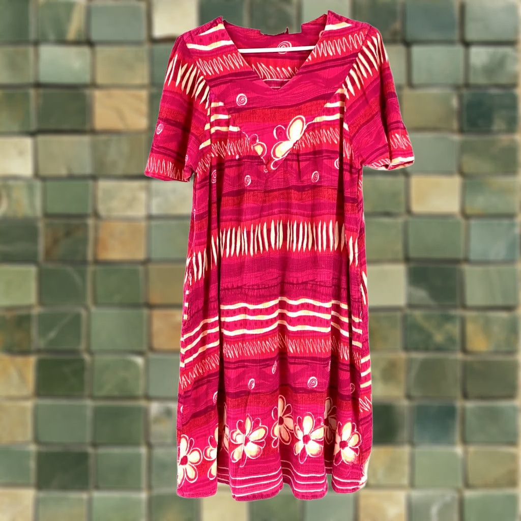 Vintage VINTAGE Sante Classics Pink Muumuu Caftan Beach Coverup Housedress L/XL 1990s Cotton Size L / US 10 / IT 46 - 1 Thumbnail