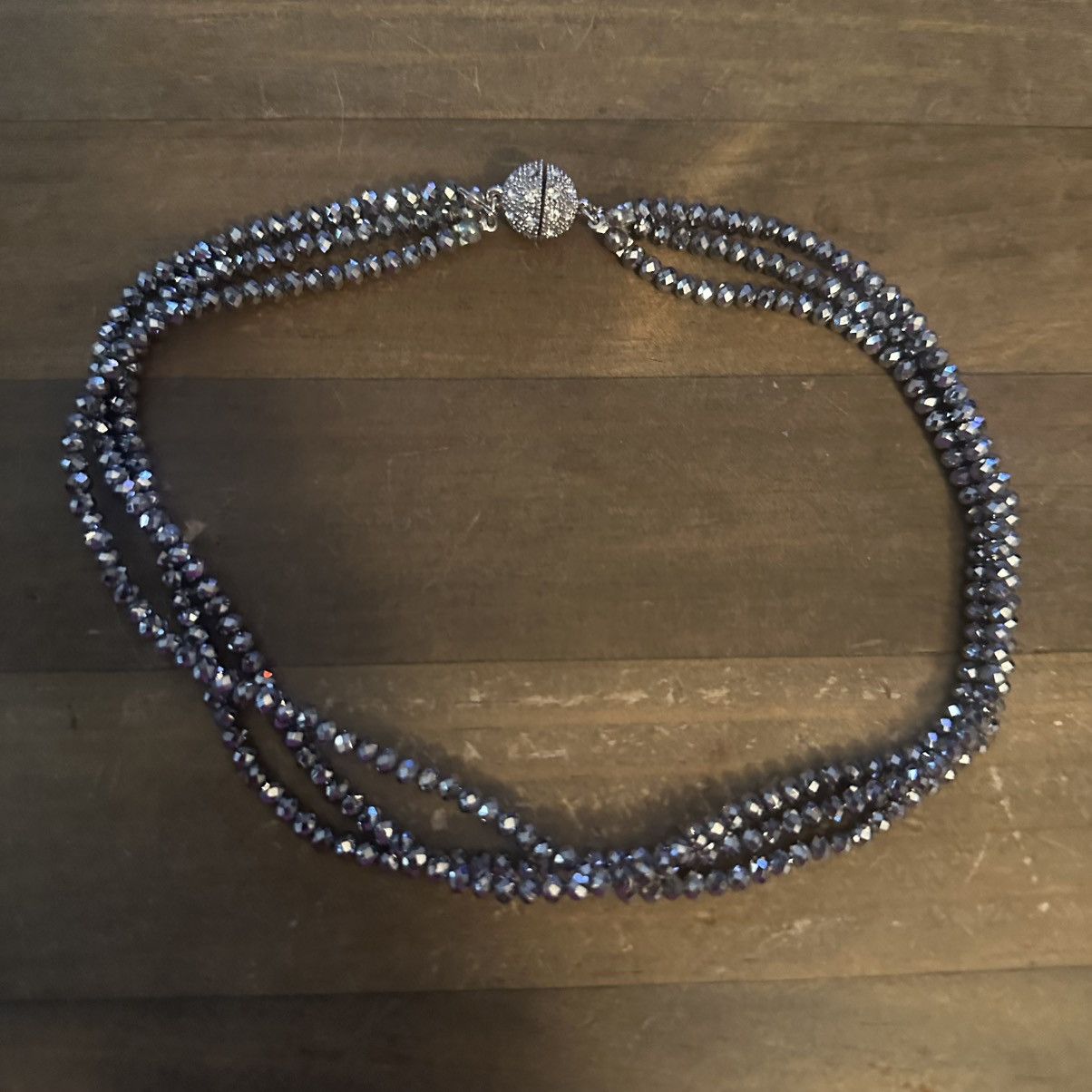 Vintage Vintage triple strand metallic silver glass bead necklace Size ONE SIZE - 3 Thumbnail
