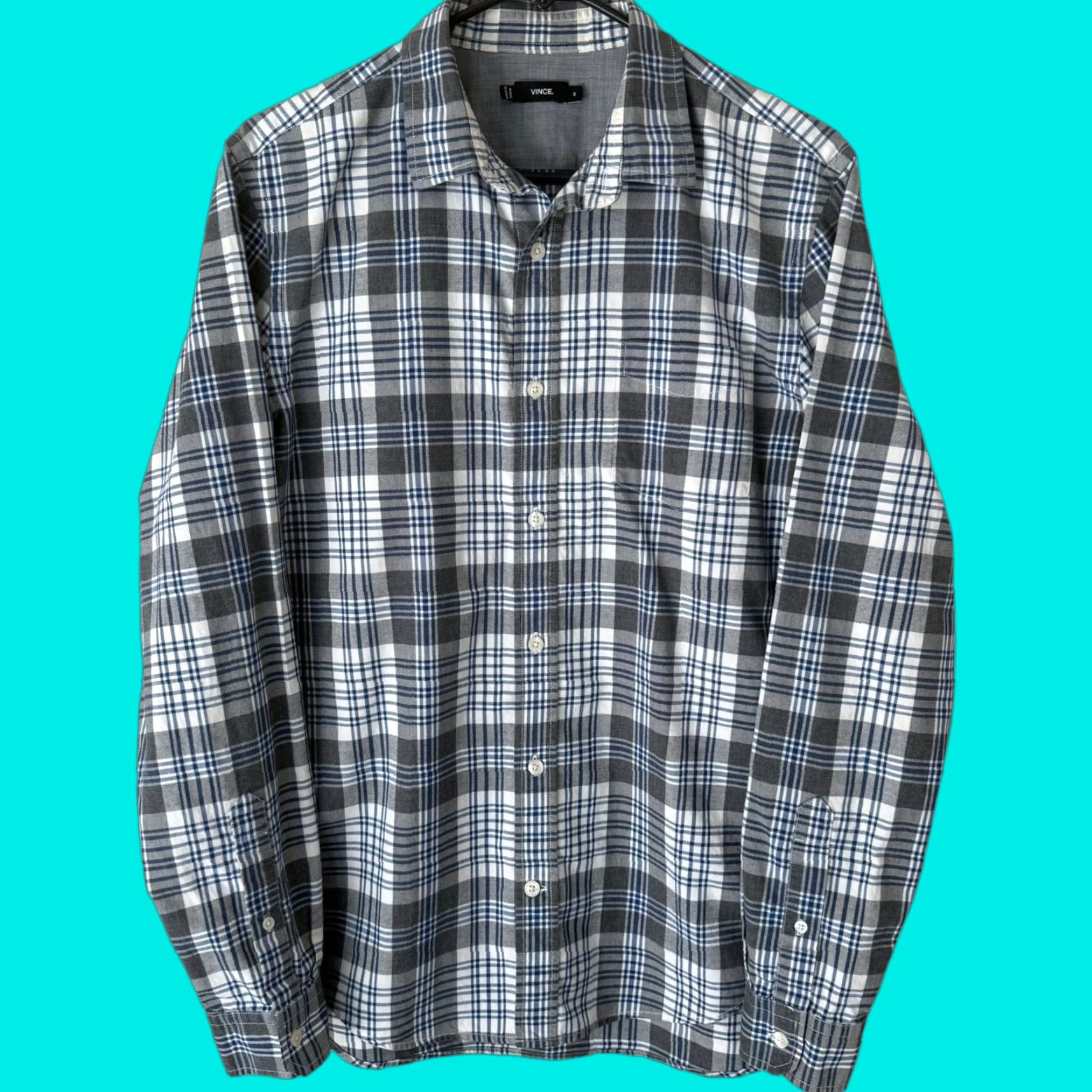 Vince Vince Button-Up Long-Sleeve Plaid Flannel Shirt Gray & Blue Men's M Size Cotton Size US M / EU 48-50 / 2 - 1 Thumbnail