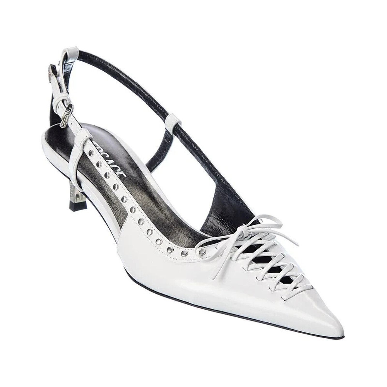 Versace VERSACE WHITE PATENT LEATHER GOLD MEDUSA KITTEN PUMPS 37 7 Size US 7 / IT 37 - 4 Thumbnail