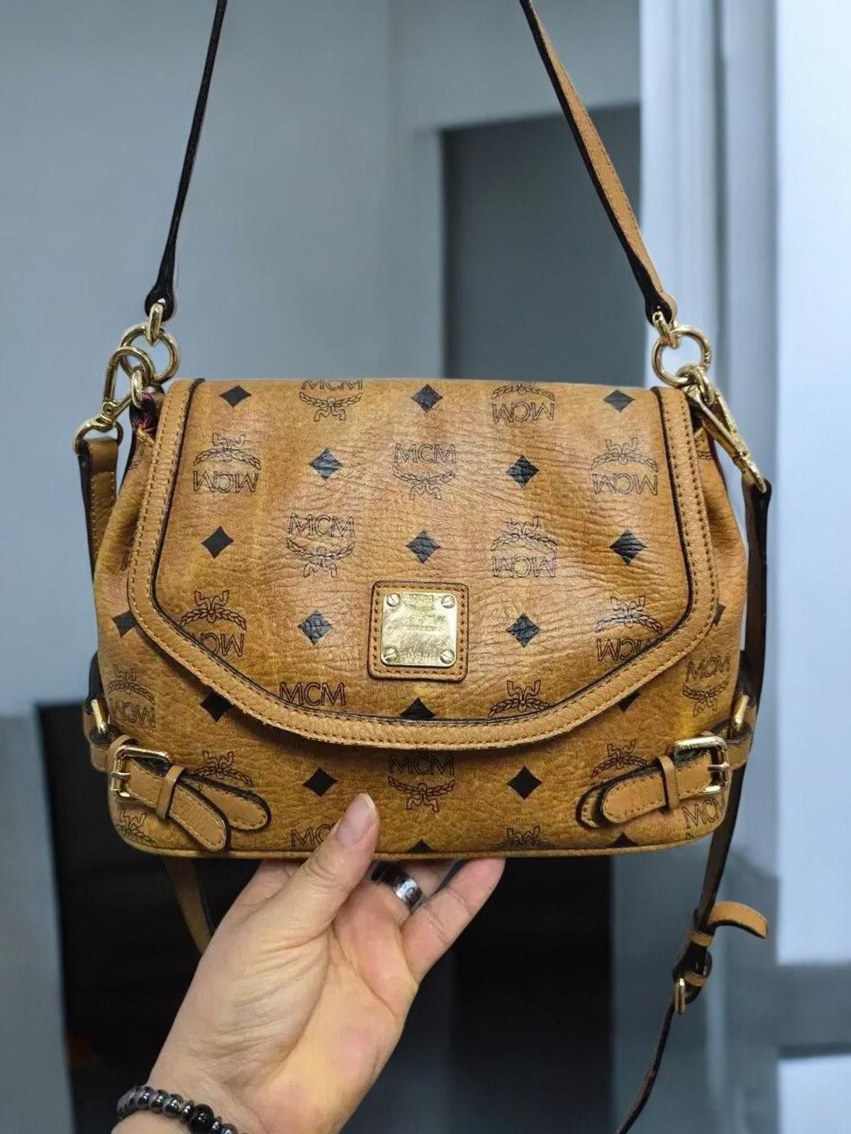 MCM MCM - Cognac Monogram Leather Shoulder Bag Size ONE SIZE - 9 Thumbnail