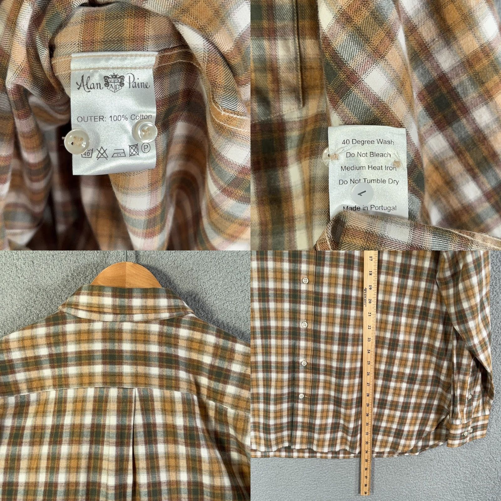 Vintage Alan Paine Flannel Shirt Mens 2XL Brown Plaid Long Sleeve Button-Up Cotton Shirt Size US XXL / EU 58 / 5 - 8 Thumbnail