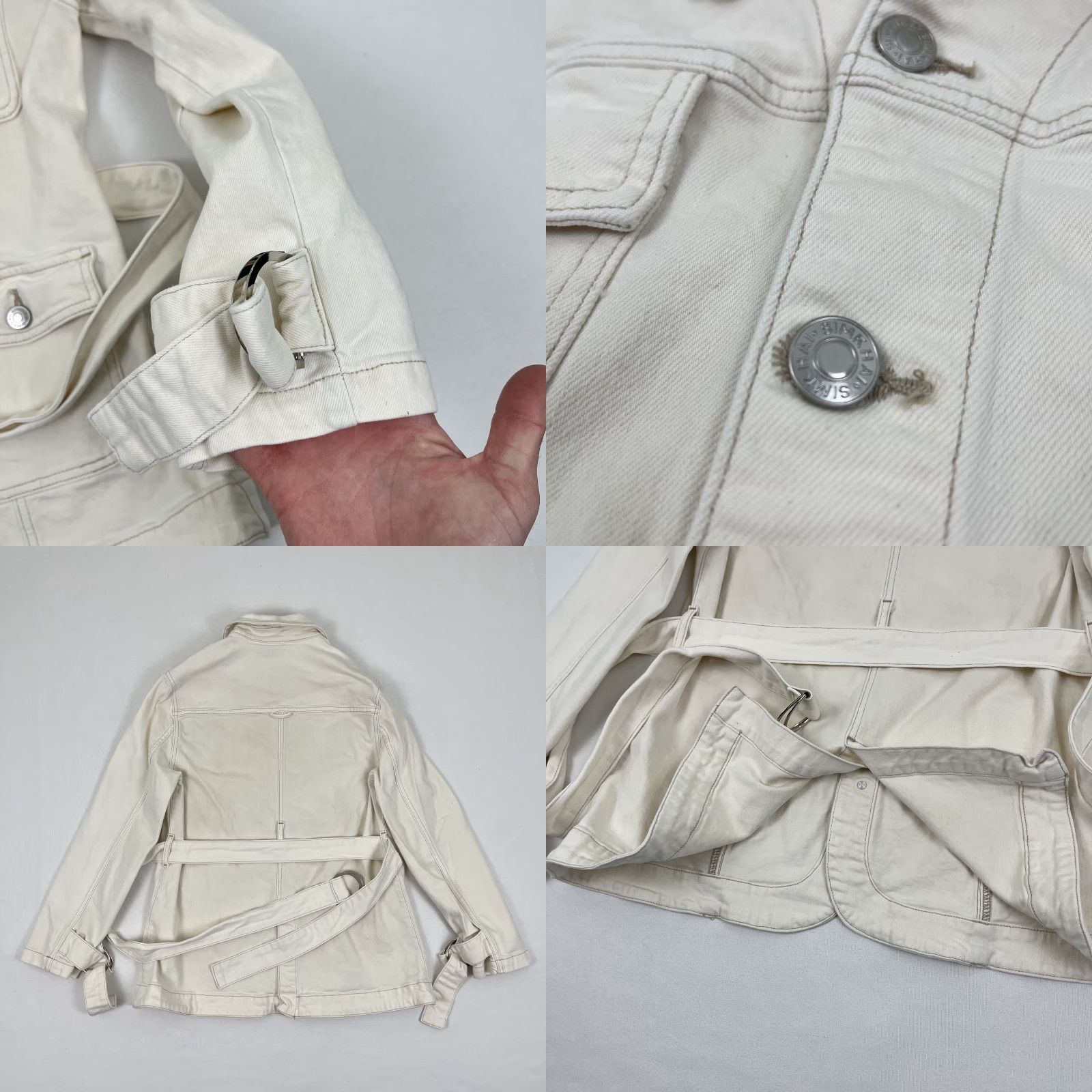 Vintage Simkhai Jacket Womens Large White Denim Belted Cargo Utility Cotton Classic Outdoor Size L / US 10 / IT 46 - 8 Thumbnail