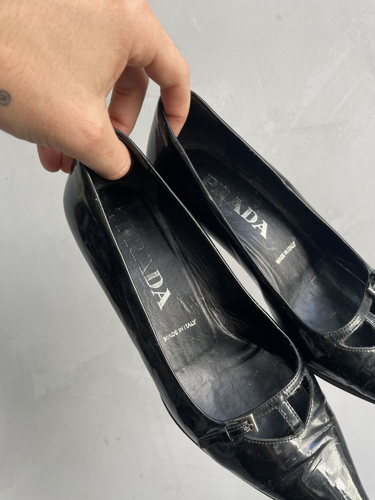 Prada PRADA Kitten Heels Patent Leather Mules Pointed Toe 37 / 7 Size US 7 / IT 37 - 14 Thumbnail