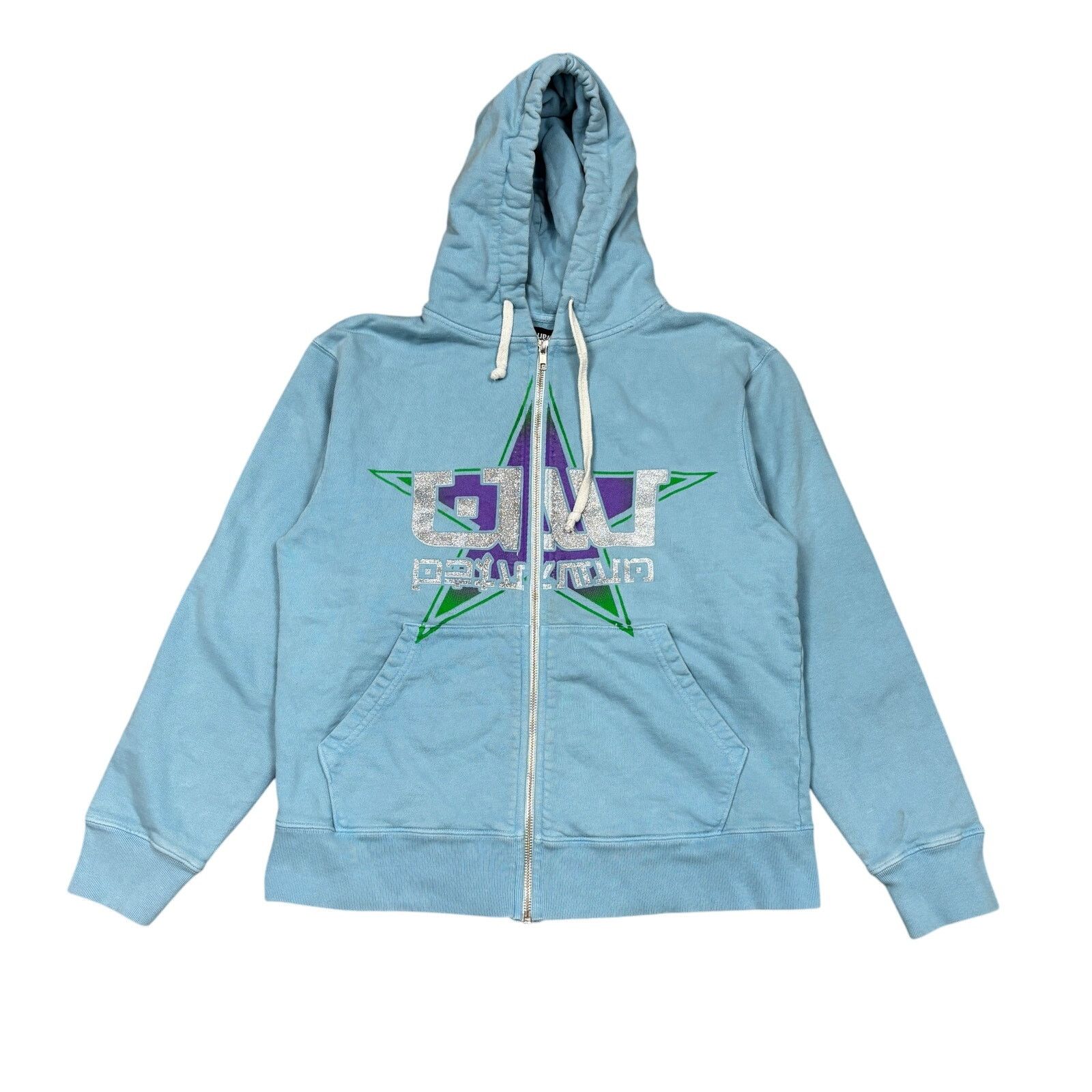 Unwanted Star Glitter Blue Full Zip Hoodie Men's Medium
