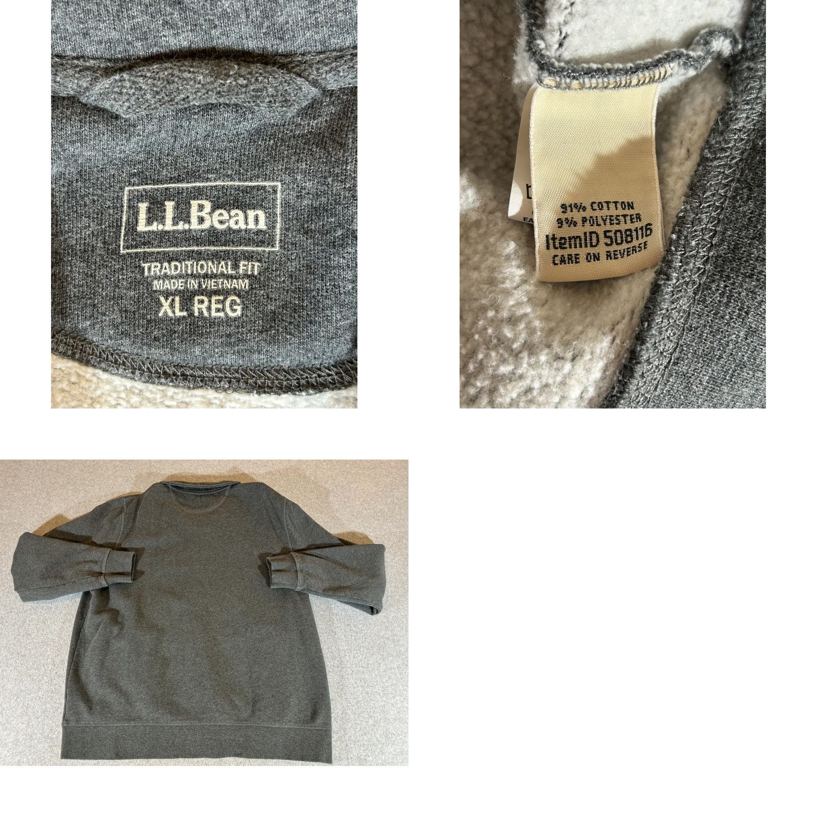 Vintage LL Bean Jacket Mens XL Gray Full Zip Fleece Lined Sweatshirt Traditional Fit Size US XL / EU 56 / 4 - 8 Thumbnail