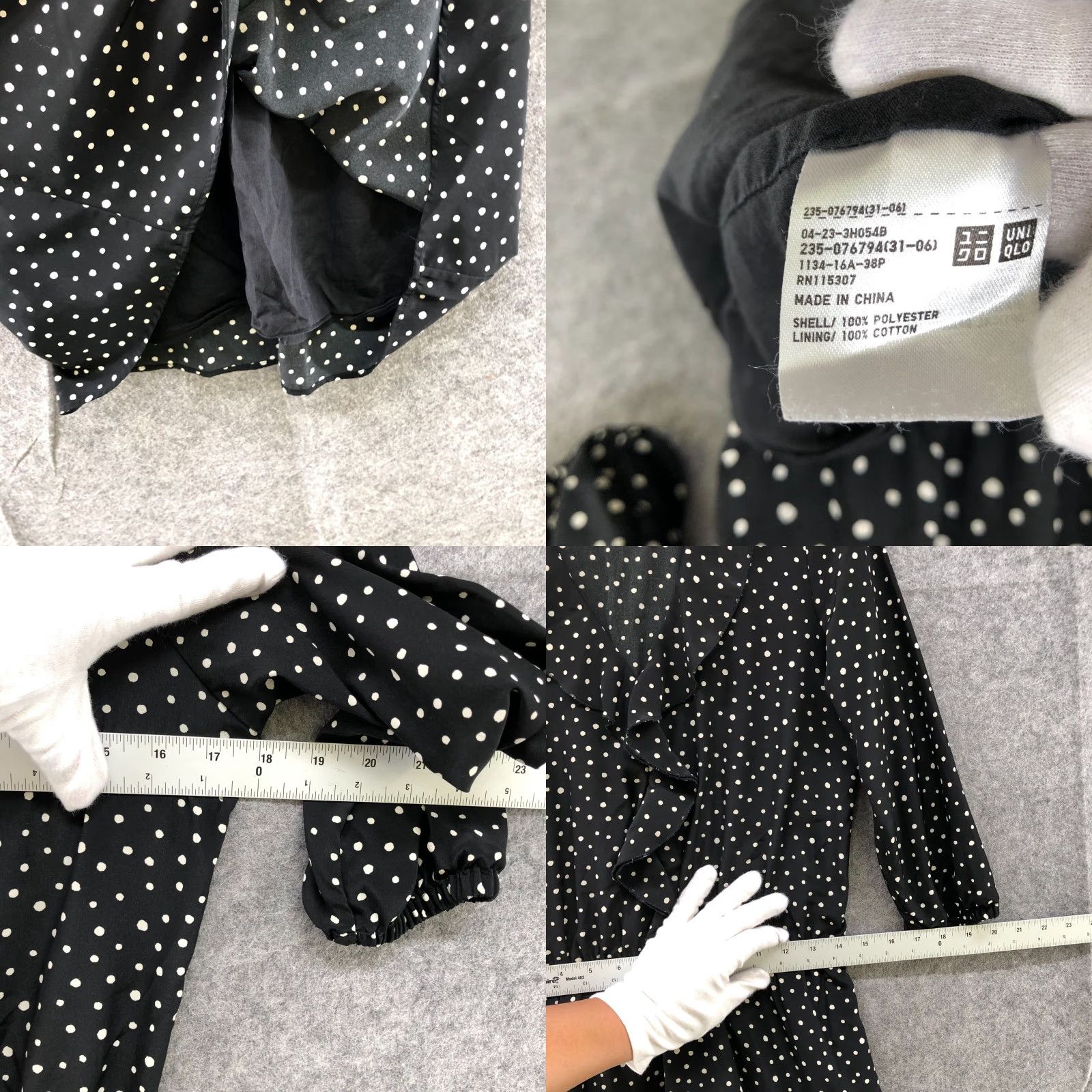 Uniqlo Uniqlo Dress Polka Dot Mini V-Neck Ruffle Front Long Sleeve Women S Black Polyester Casual Formal Size S / US 4 / IT 40 - 8 Thumbnail