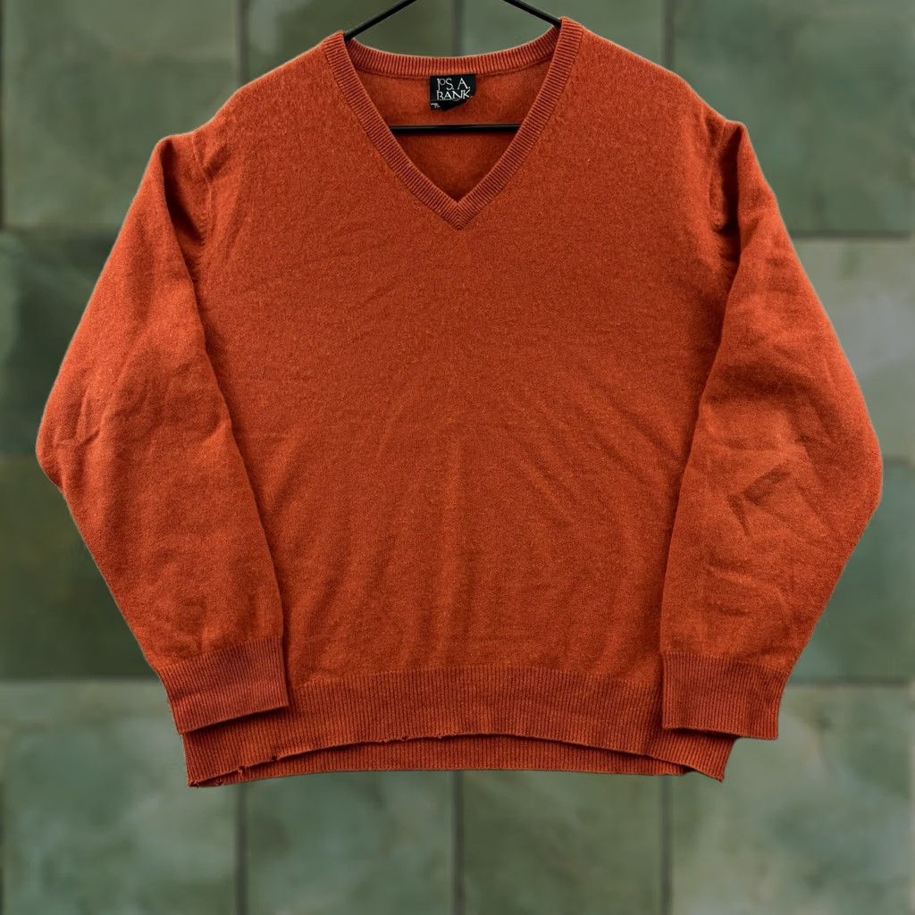 Vintage Jos A Bank Sweater Mens Large Orange Knit 100% Cashmere V Neck Pullover Preppy Size US L / EU 52-54 / 3 - 1 Thumbnail
