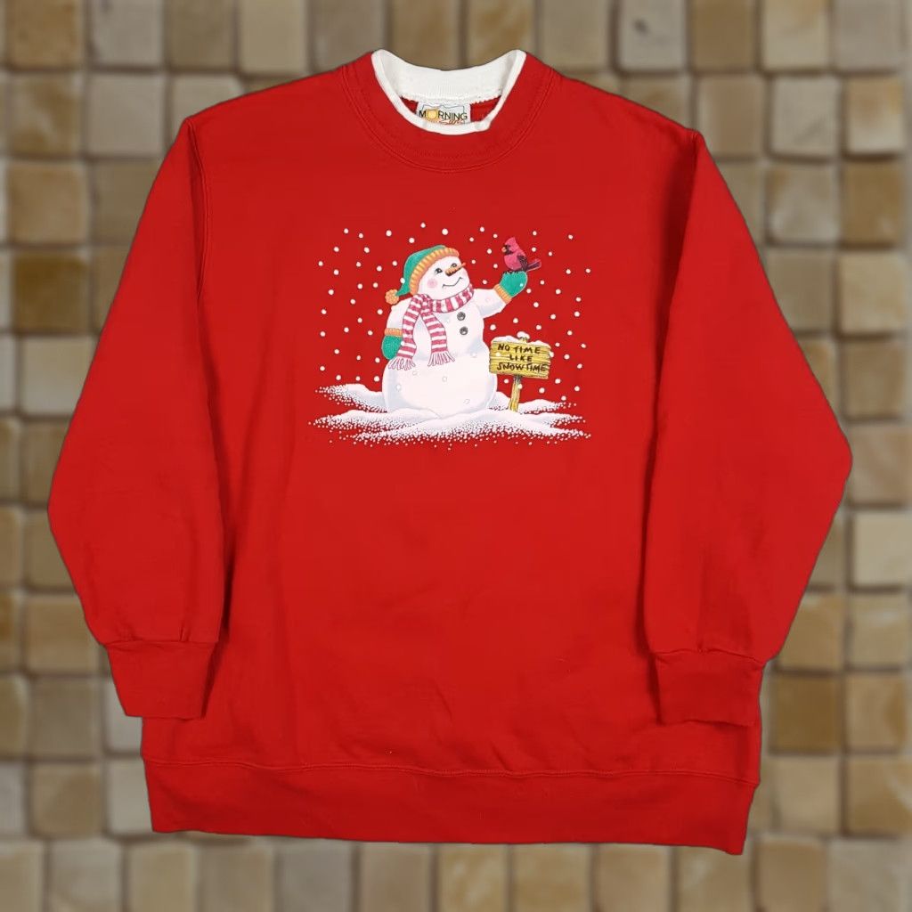 Vintage VINTAGE Snowman Winter Snow Women's XL Crewneck Sweatshirt Frosty Pullover 90s Red Morning Sun Sweatshirt Size XL / US 12-14 / IT 48-50 - 1 Thumbnail