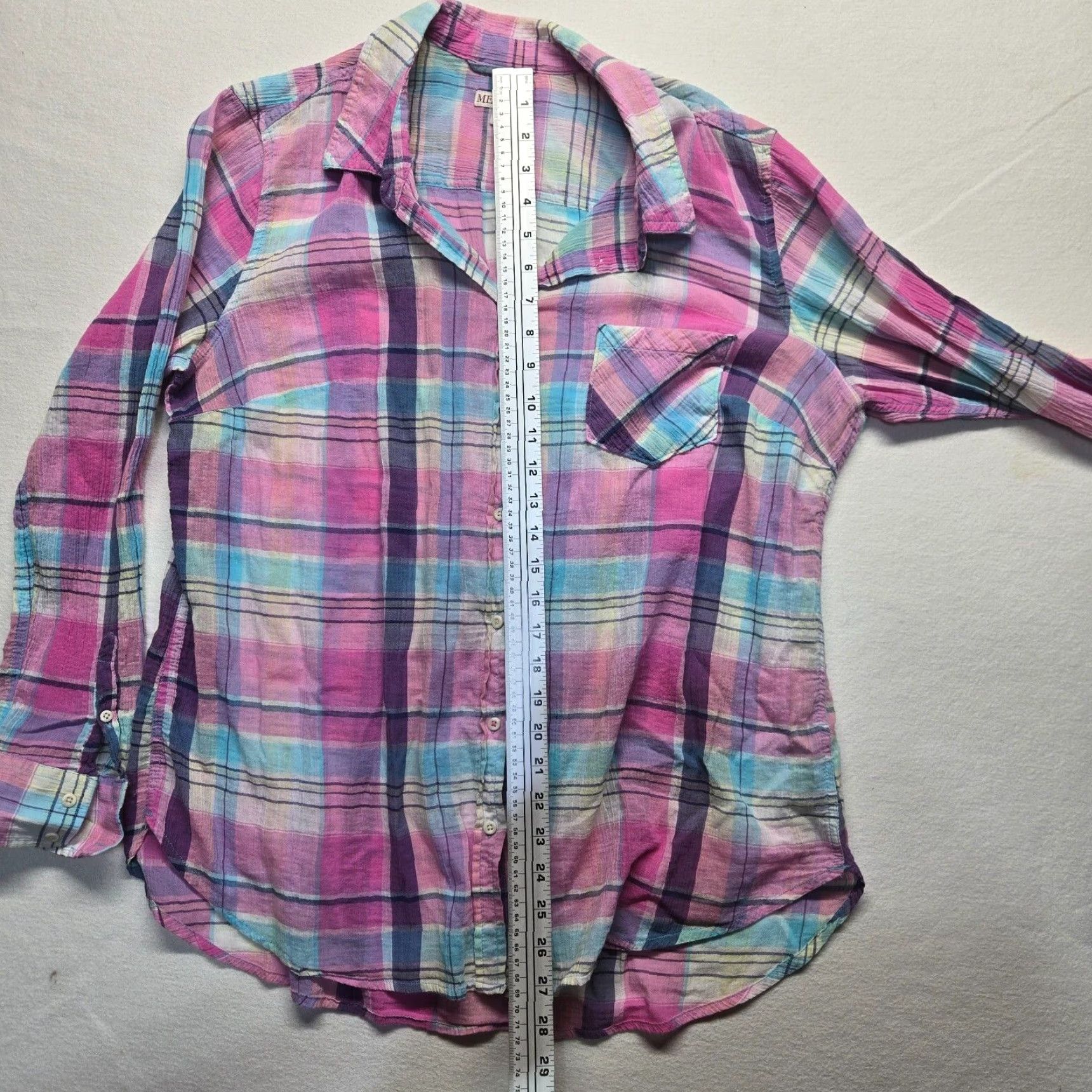 Merona Merona Shirt Womens XL Pink Blue Easter Long Sleeve Button-Up Collar Striped Casual Fit Regular Holiday 90s? (No, avoid extra) Size XL / US 12-14 / IT 48-50 - 7 Thumbnail