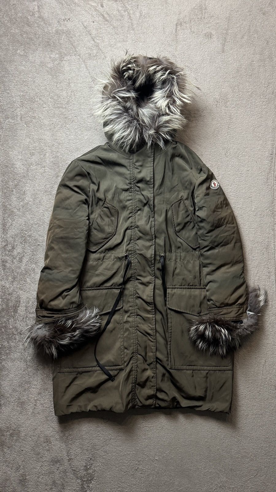 Moncler Khaki Raccoon Fur Collar Down Faded Parka Coat Jacket Size XS / US 0-2 / IT 36-38 - 2 Thumbnail