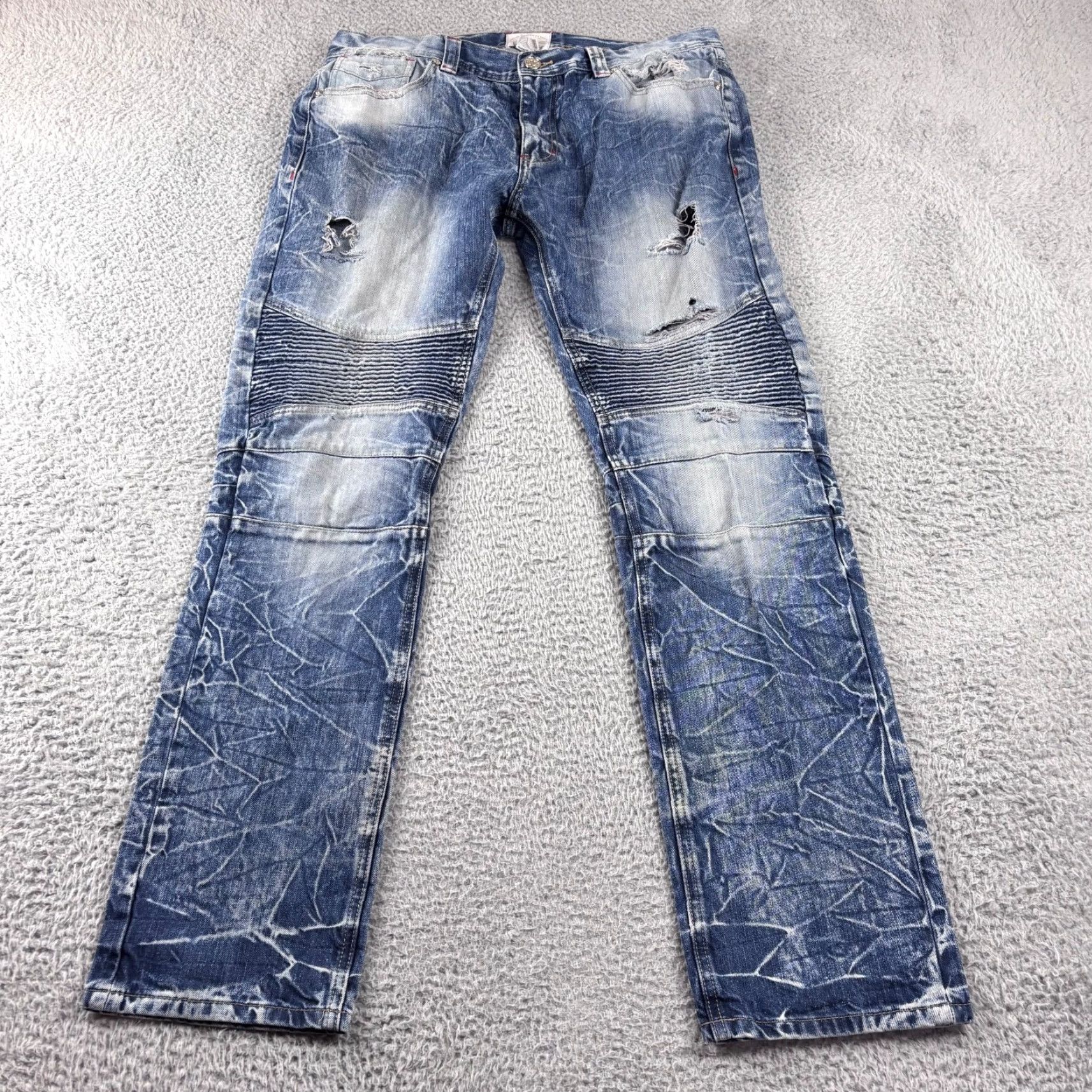 Vintage M-X Original American Denim Jeans Mens 36x34 Distressed Embossed Crystals 5-Pocket Straight Jeans Size US 36 / EU 52 - 2 Thumbnail
