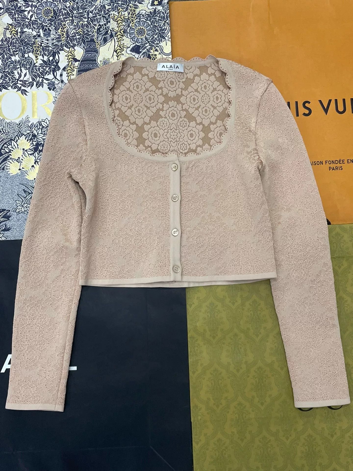 Alaia Alaia Pink Embroidered Knit Cardigan Size S / US 4 / IT 40 - 1 Thumbnail