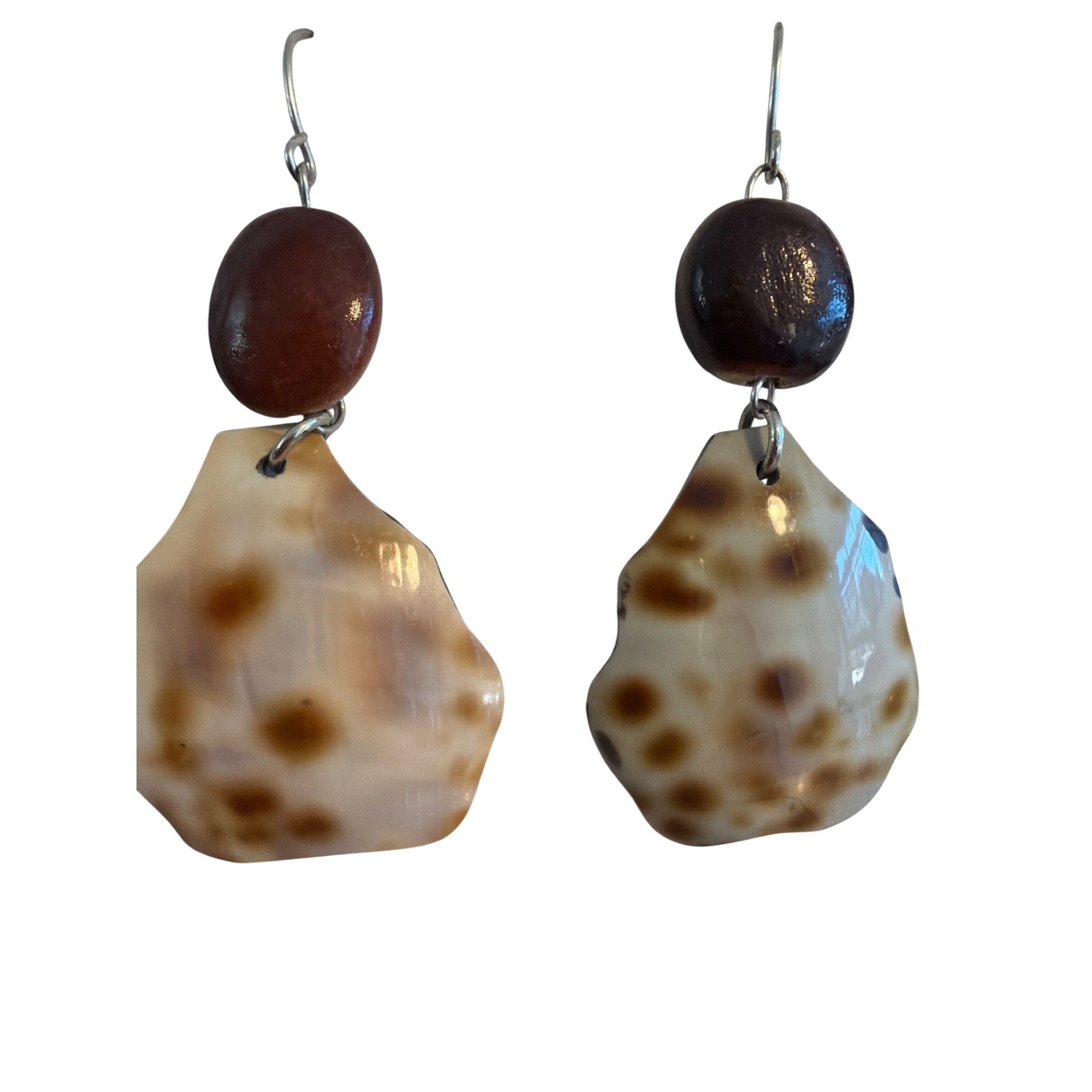 Other Vtg Shell Flower Pendant Wood Bead Necklace Earrings Set Vac Size ONE SIZE - 6 Thumbnail