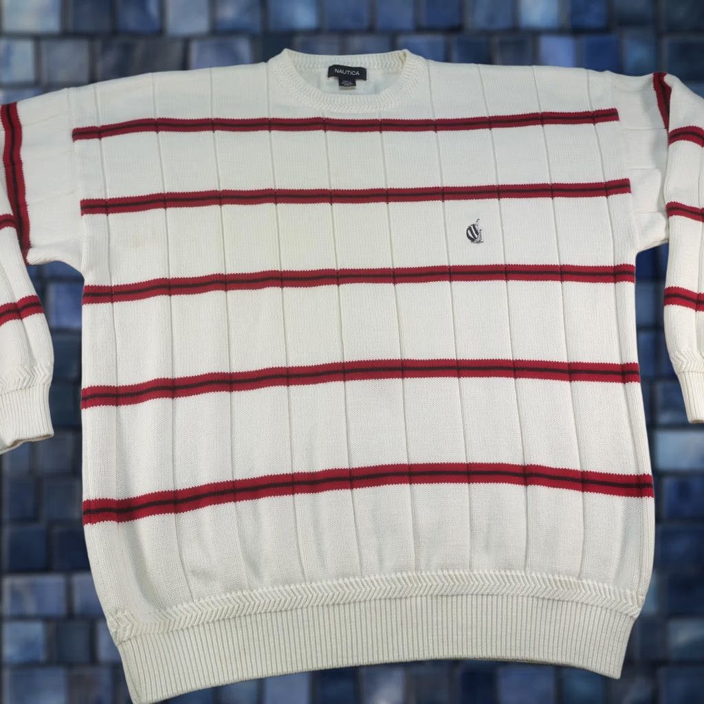 Nautica Nautica Sweater Mens 2XL White Striped Crewneck Knit Pullover Casual Winter Nautical Logo Sailboat Pattern Mens Size US XXL / EU 58 / 5 - 1 Thumbnail