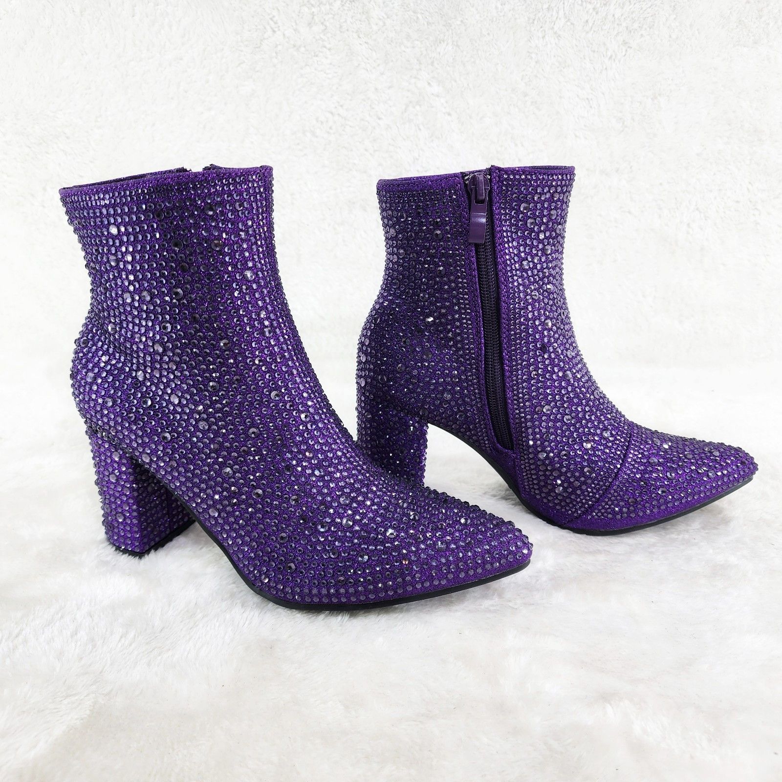 Other Crystel Purple Rhinestone 3" Block Heel Ankle Boots Booties Size US 7.5 / IT 37.5 - 5 Thumbnail
