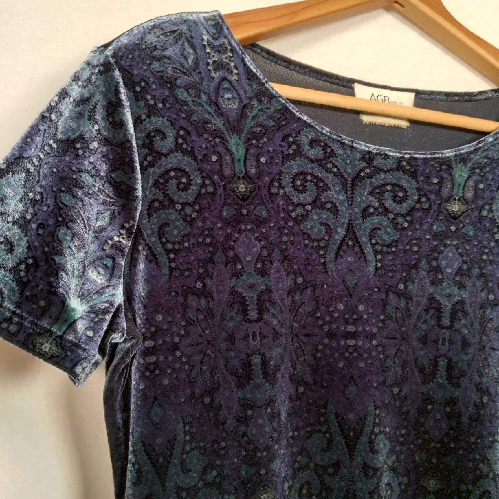Vintage VINTAGE AGB Dress Maxi Women's 10 Blue Paisley Velour Fairy 1990s Y2K Whimsical Size L / US 10 / IT 46 - 7 Thumbnail