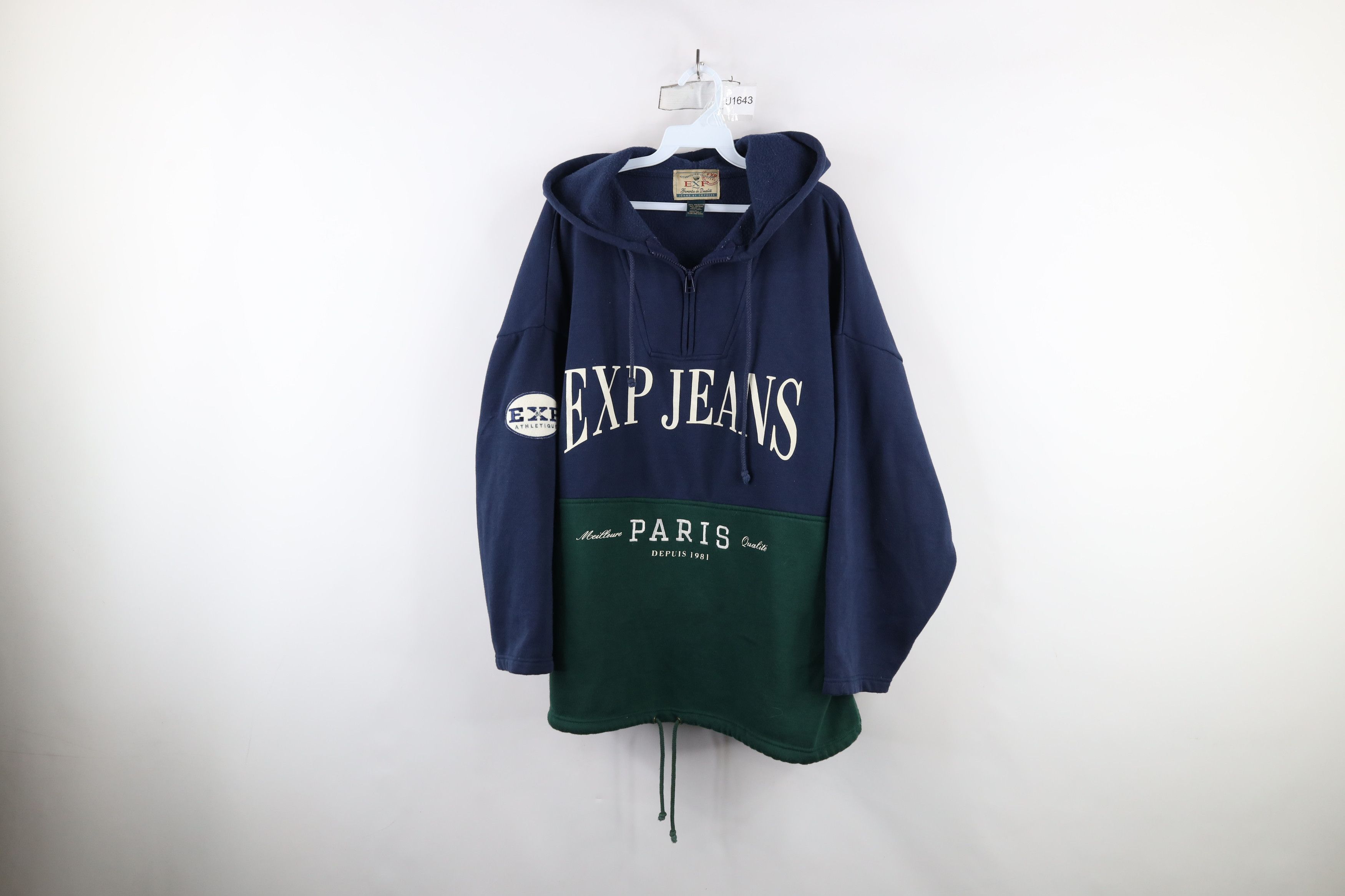 Vintage Vintage 90s Streetwear Fit Paris Half Zip Hoodie Sweatshirt Size L / US 10 / IT 46 - 1 Thumbnail