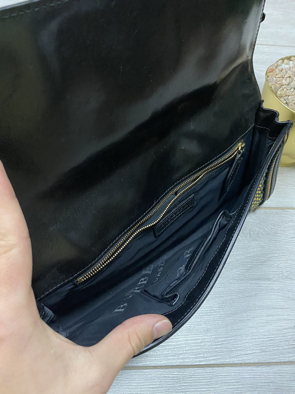 Burberry Prorsum Burberry buffalo leather woven raffia flap clutch Size ONE SIZE - 6 Thumbnail