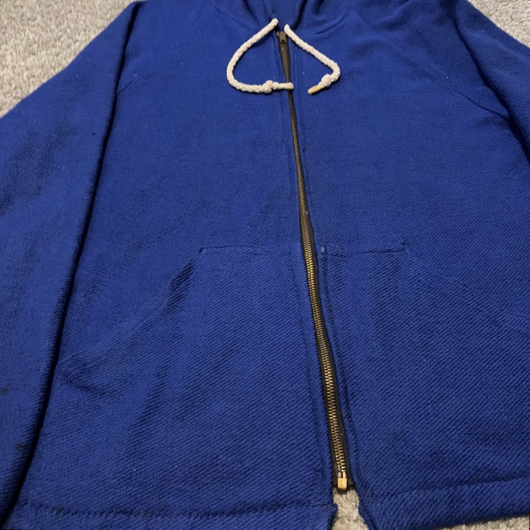 Vintage VINTAGE 1950s Blue Crepe Woven Cloth Full Zip Hoodie Jacket Conmar Zipper Large Mens) Size US L / EU 52-54 / 3 - 4 Thumbnail