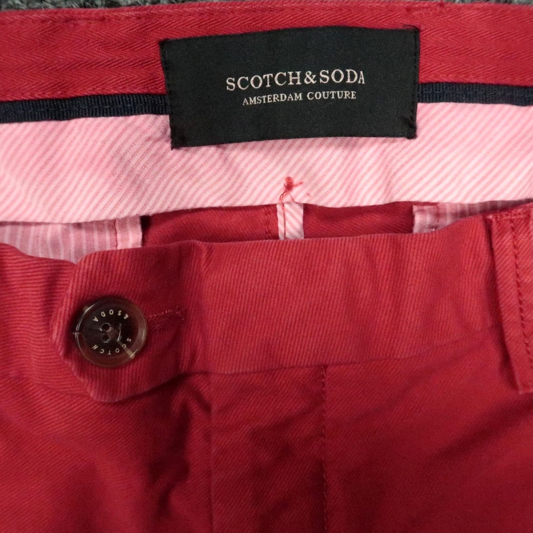 Scotch & Soda Scotch & Soda Pants Mens 33x29 Red Chino Stretch Trousers Straight Front Button Zip Size US 33 - 3 Thumbnail