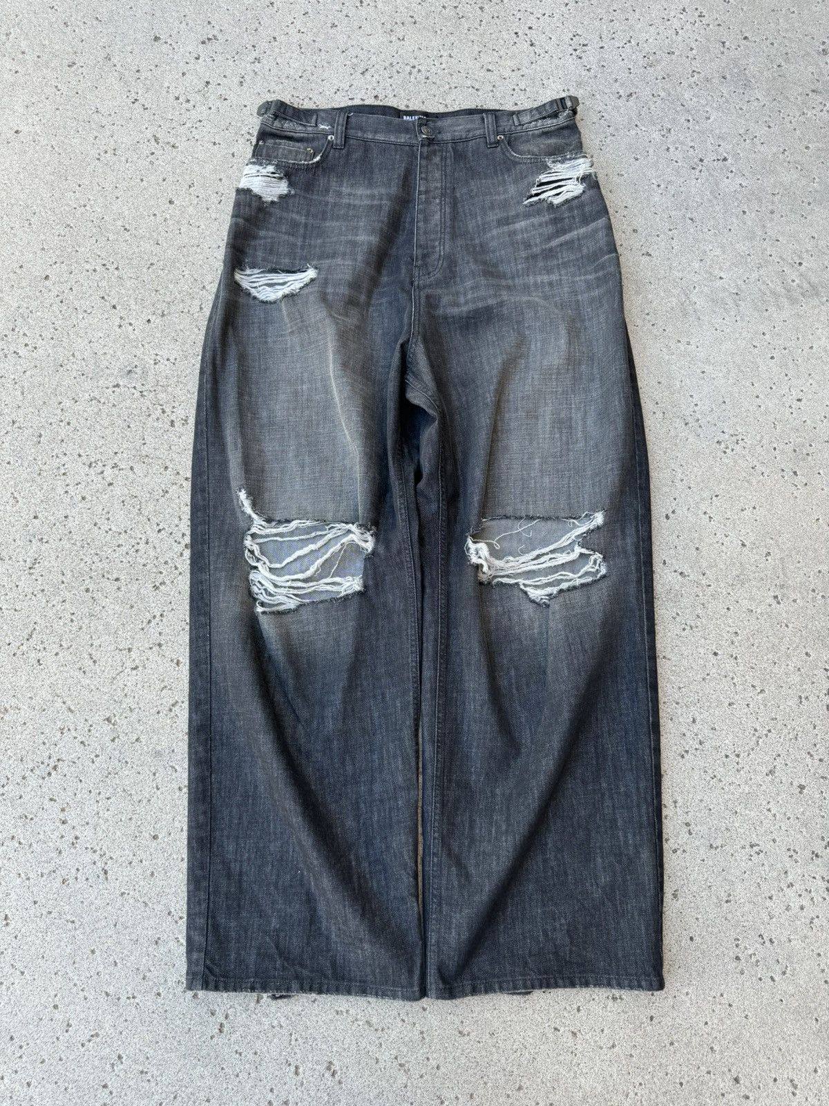 image of Balenciaga Baggy Destroyed Jeans in Black, Men's (Size 34)