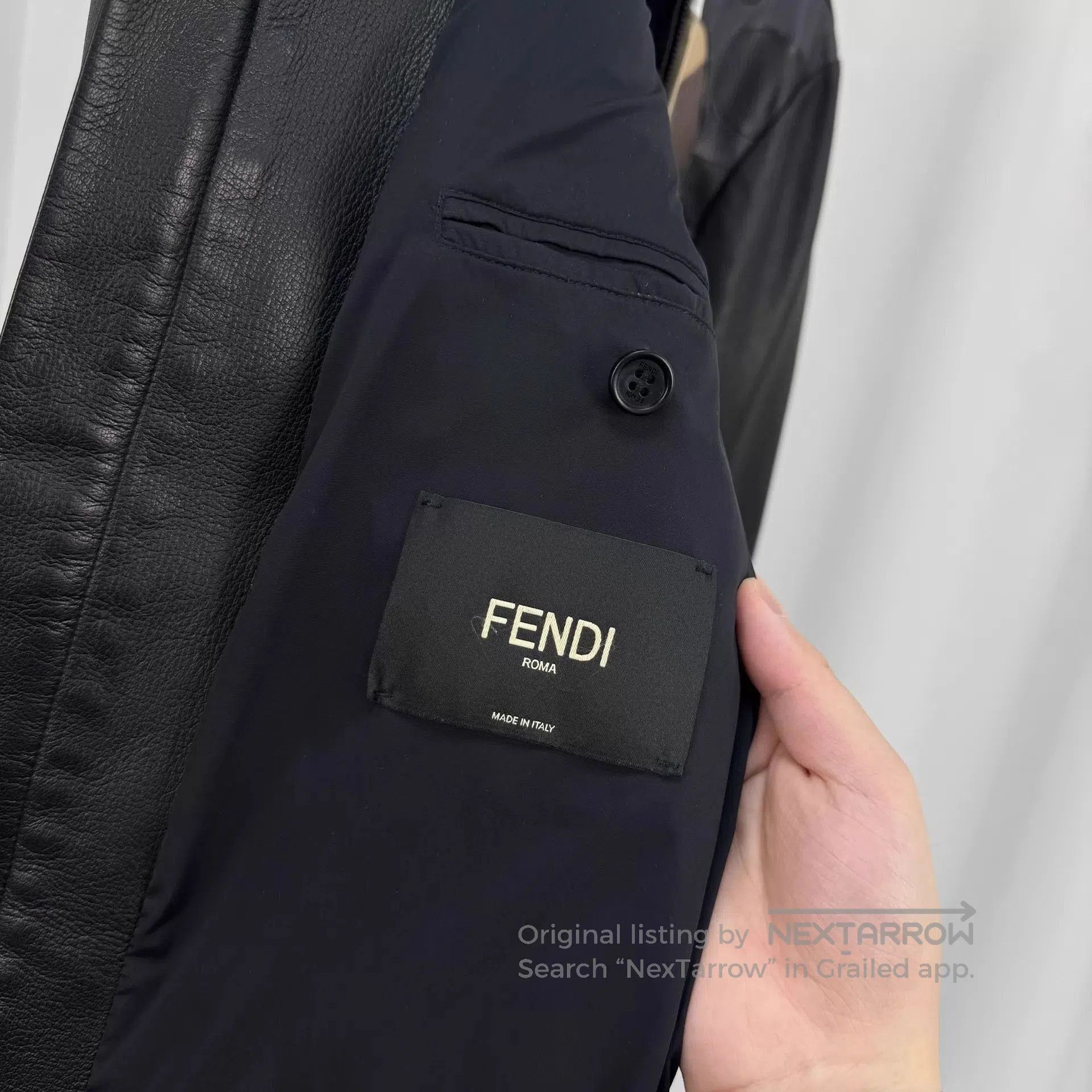 Fendi Black Leather Jacket with Camo and Eye Design. Size US L / EU 52-54 / 3 - 6 Thumbnail