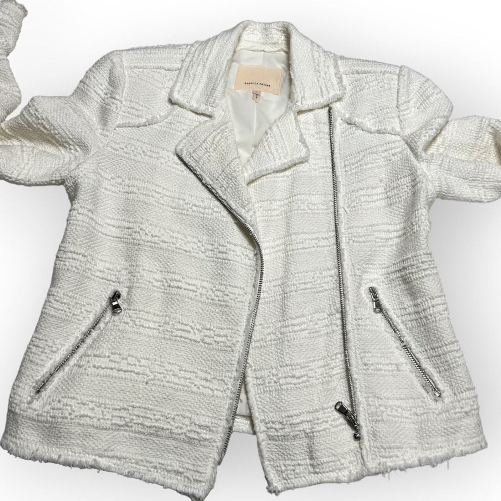 Rebecca Taylor Rebecca Taylor Boucle Moto Jacket Ivory Size 2 Size XS / US 0-2 / IT 36-38 - 4 Thumbnail
