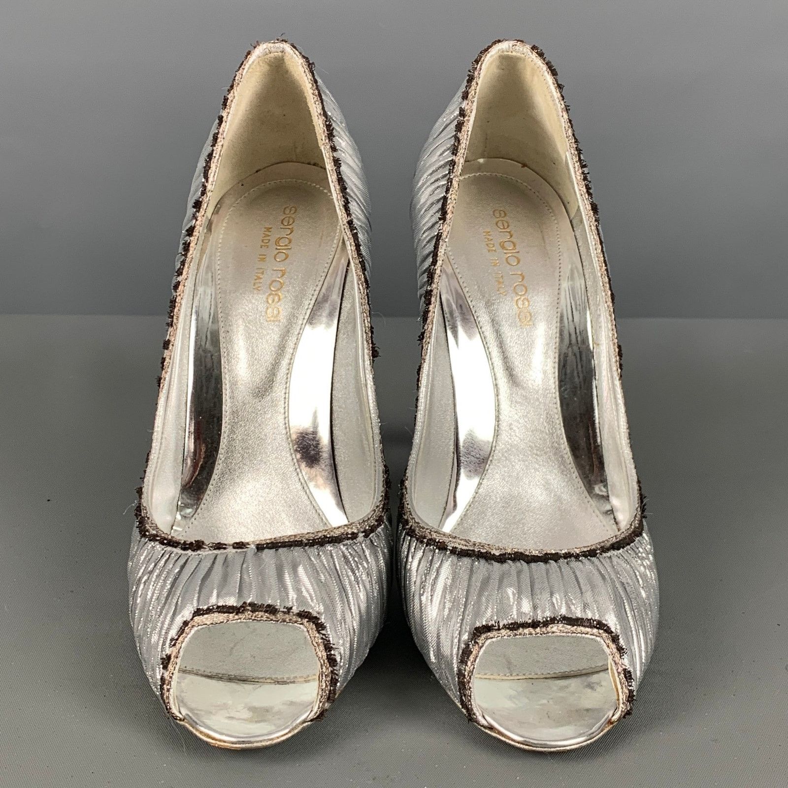Sergio Rossi SERGIO ROSSI Size 7 Black Lame Metallic Peep Toe Pumps Size US 7 / IT 37 - 4 Thumbnail
