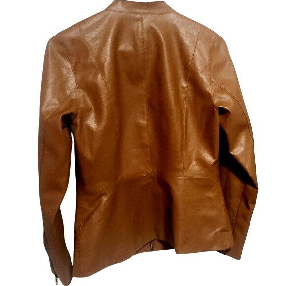 Calvin Klein Womens Camel Faux Leather Moto Jacket With Zipper Details By Size M / US 6-8 / IT 42-44 - 2 Thumbnail