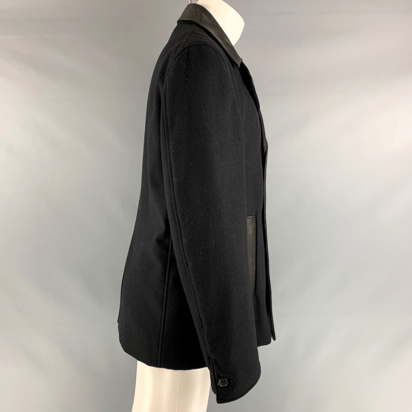 Jil Sander JIL SANDER Black Solid Wool Blend Peacoat Coat Size 40 Mens Size US XXS / EU 40 - 2 Thumbnail