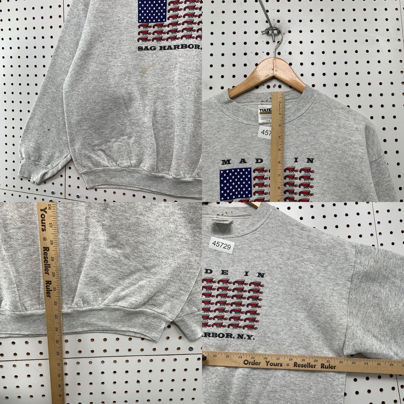 Tultex VINTAGE Sag Harbor NY Lobster Sweatshirt Mens Large Gray USA Flag Fleece Tultex Size US L / EU 52-54 / 3 - 8 Thumbnail