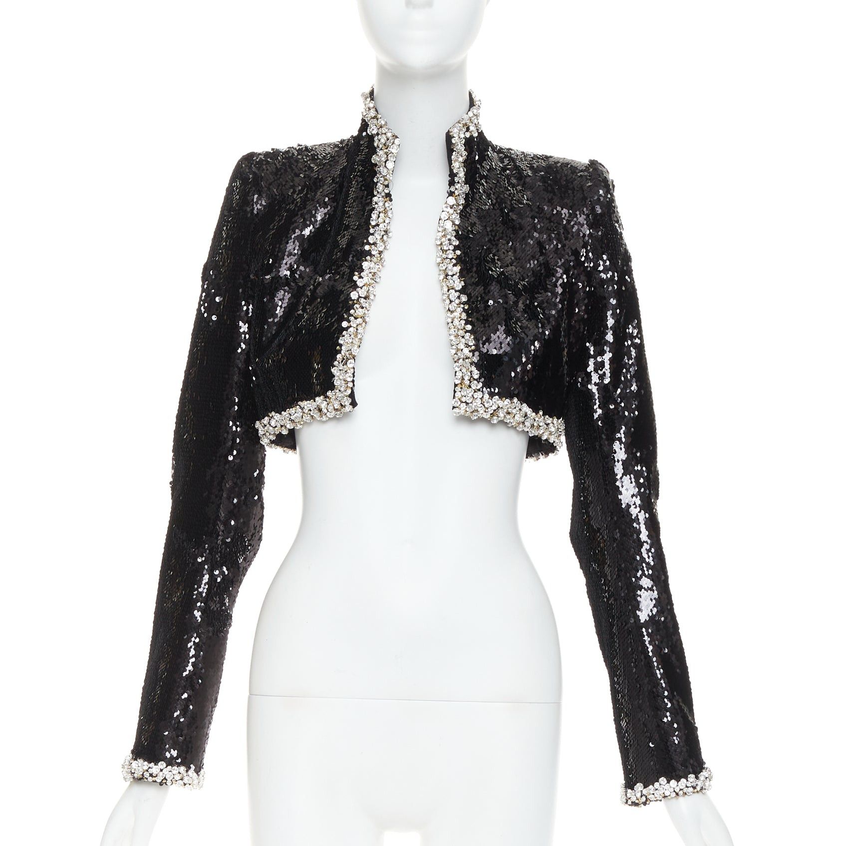 Alexandre Vauthier ALEXANDRE VAUTHIER COUTURE SS2025 Runway black pailette silver rhinestone encrusted crop jacket Size S / US 4 / IT 40 - 1 Thumbnail