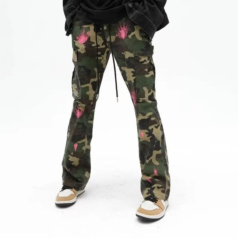 image of Hip Hop Camouflage Splash Ink Streetwear Pant in Green, Men's (Size 28)