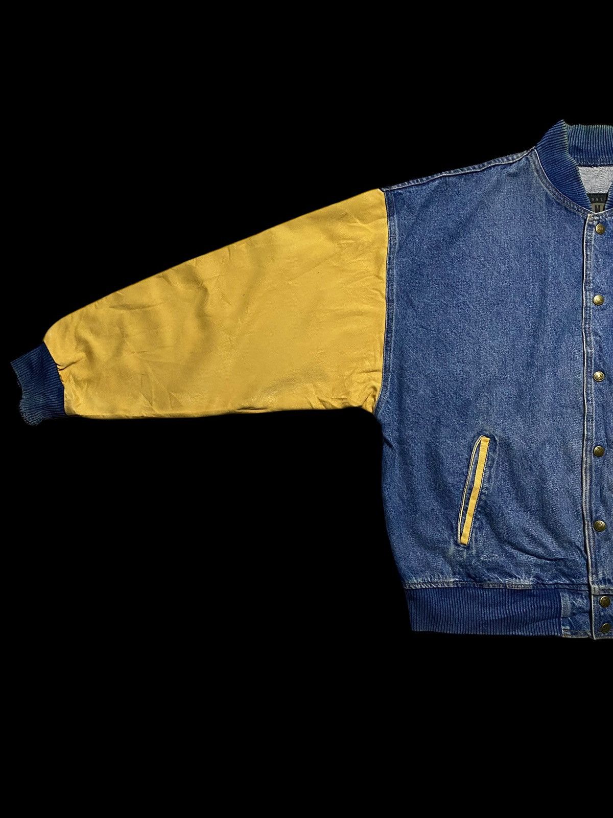 Denim & Co. Wyland 80s/90s vintage denim bomber jacket yellow sleeves Size US XL / EU 56 / 4 - 3 Thumbnail