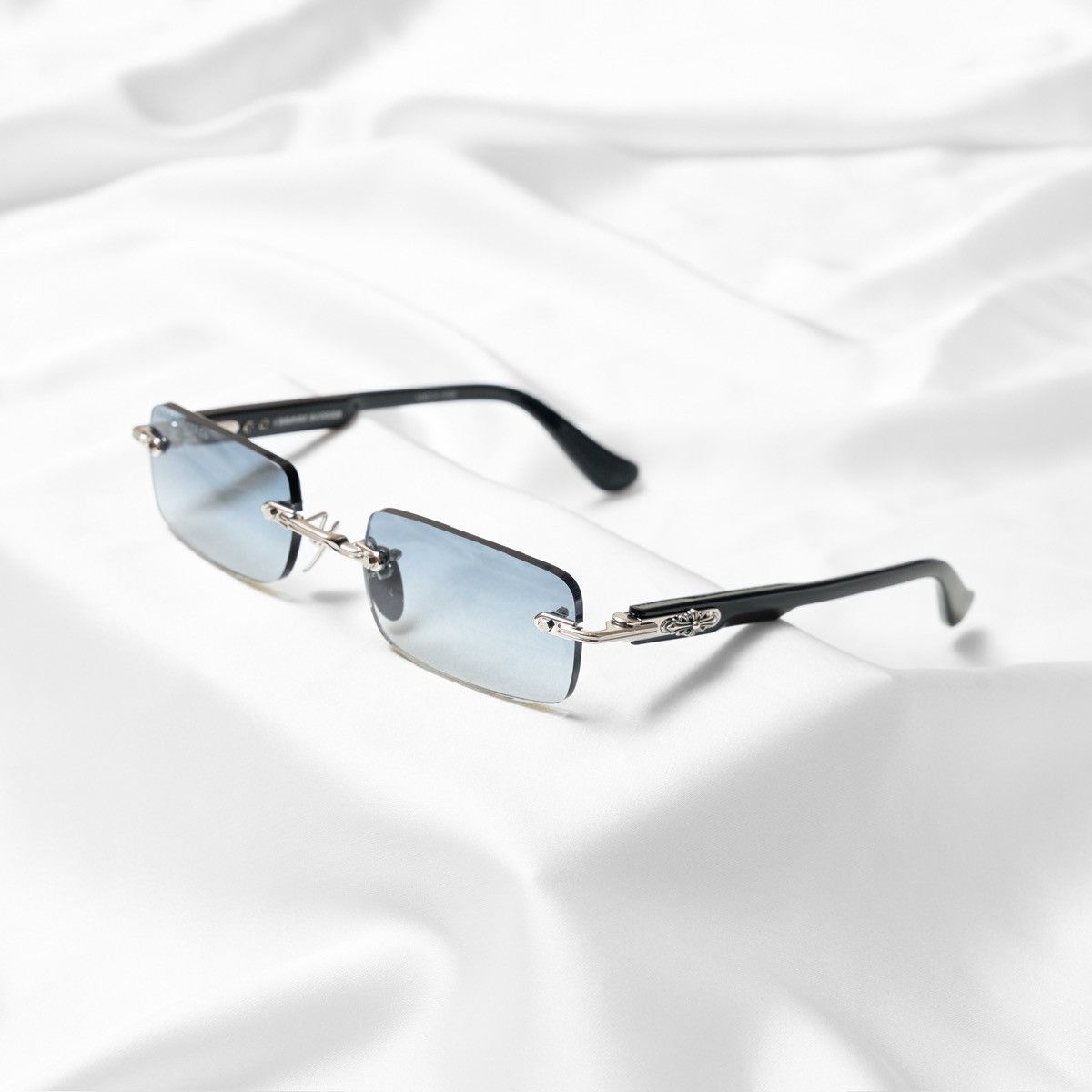 Chrome Hearts CHROME HEARTS DEEP I SHINY SILVER BLACK PLASTIC SUNGLASSES Size ONE SIZE - 1 Thumbnail