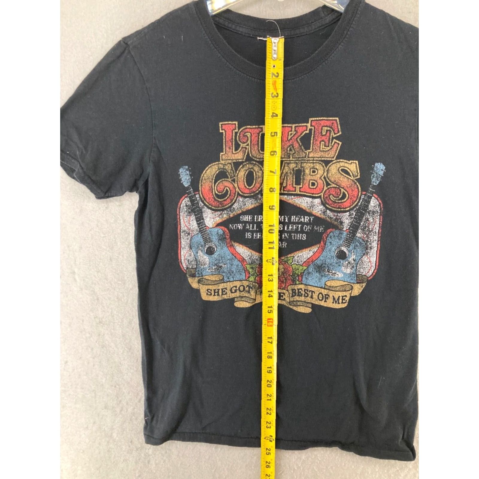 Vintage Luke Combs Mens Band TShirt Small Black Guitar She Got The Best Of Me Shirt Mens Black 90s Theme Band Shirt Size US S / EU 44-46 / 1 - 3 Thumbnail